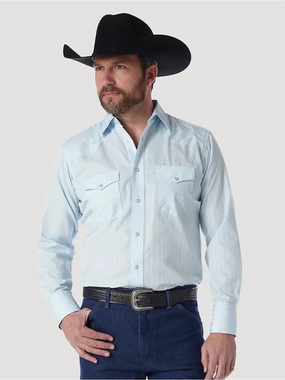 Wrangler Light Blue Western Button-Down Shirt